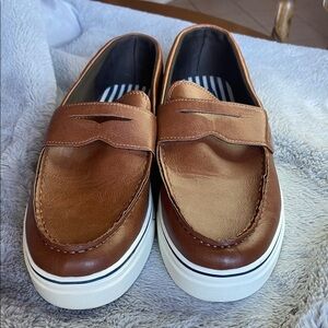 Chaps Tan Leather Slip-On Loafers